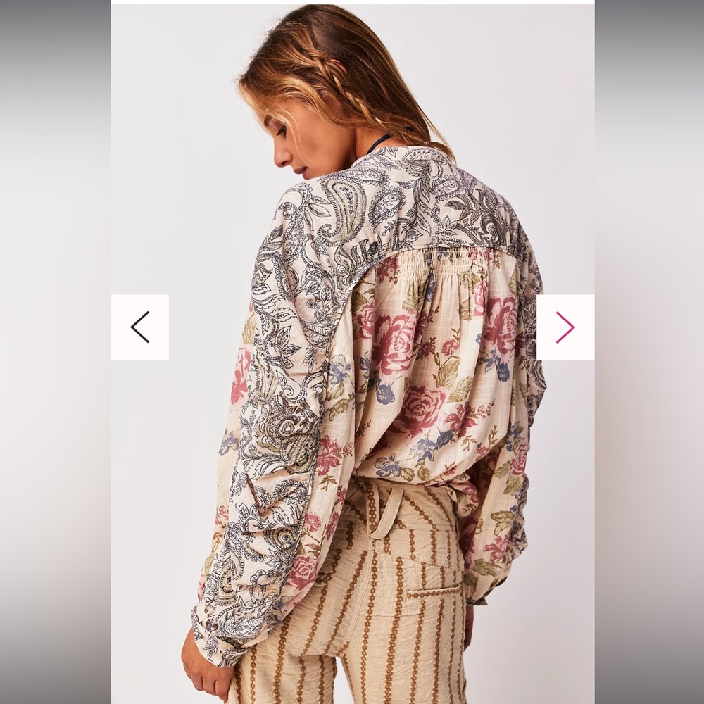 Free People Maraya Floral-Print Puff-Sleeve Blouse in Mauve. Size L - Picture 3 of 7